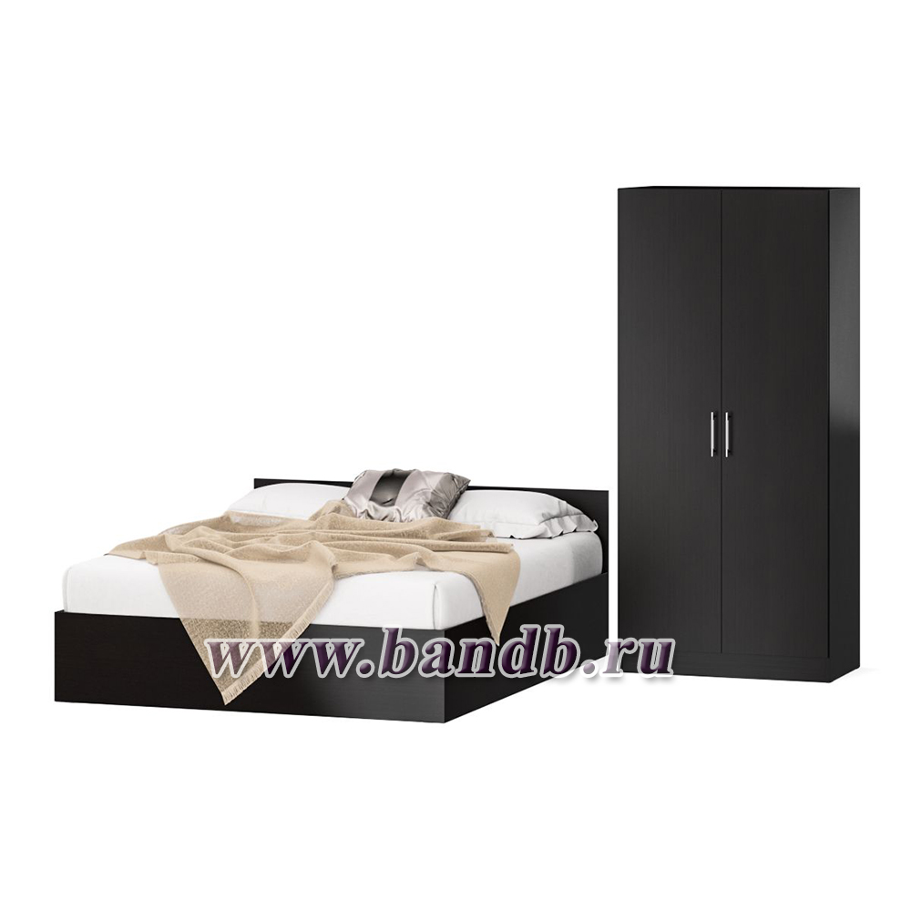 Двуспальная кровать с ящиками 1600 со шкафом для одежды 2-х створчатым Стандарт цвет венге Картинка № 3
