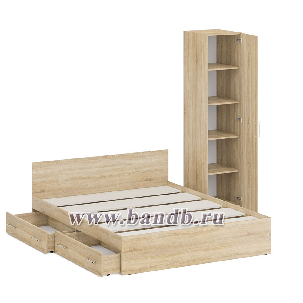 Двуспальная кровать с ящиками 1600 с пеналом Стандарт цвет дуб сонома Картинка № 4