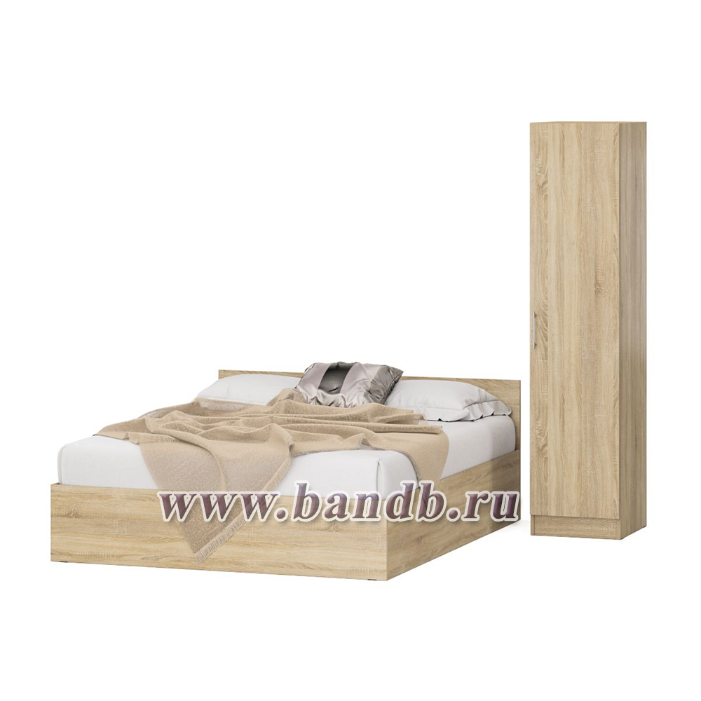 Двуспальная кровать с ящиками 1600 с пеналом Стандарт цвет дуб сонома Картинка № 5