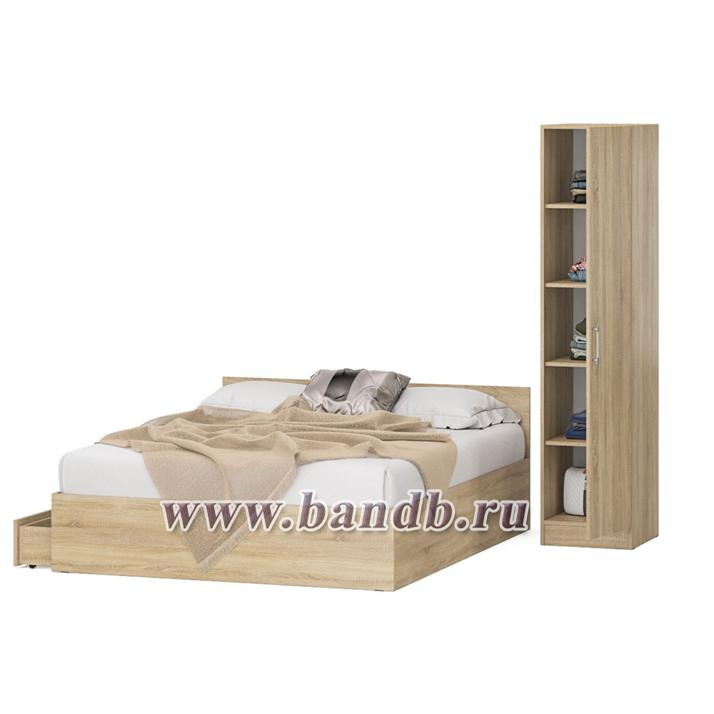 Двуспальная кровать с ящиками 1600 с пеналом Стандарт цвет дуб сонома Картинка № 6