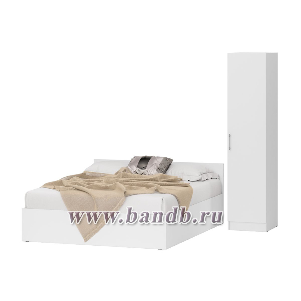 Двуспальная Кровать белая с ящиками 1600 с пеналом Стандарт цвет белый Картинка № 3