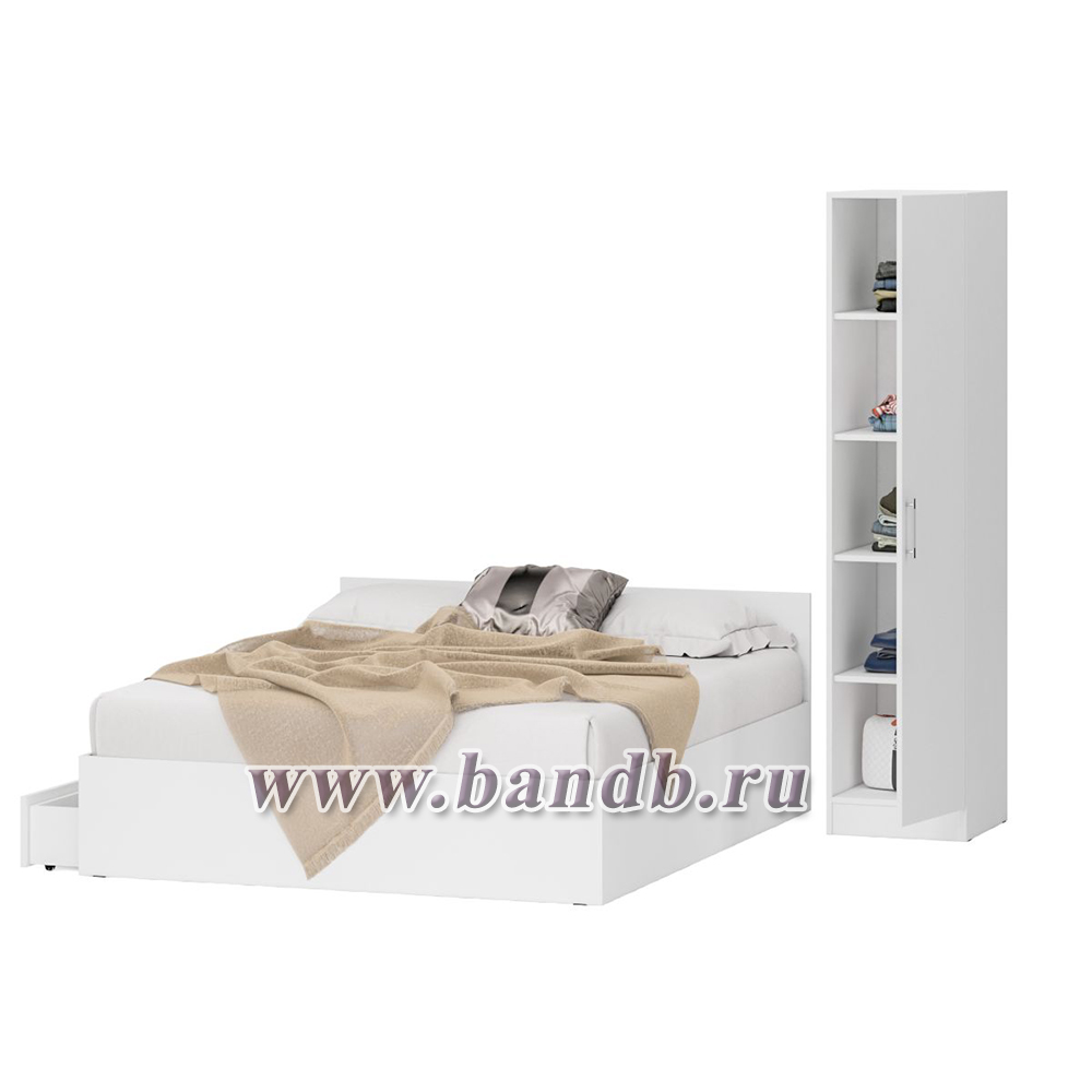 Двуспальная Кровать белая с ящиками 1600 с пеналом Стандарт цвет белый Картинка № 4
