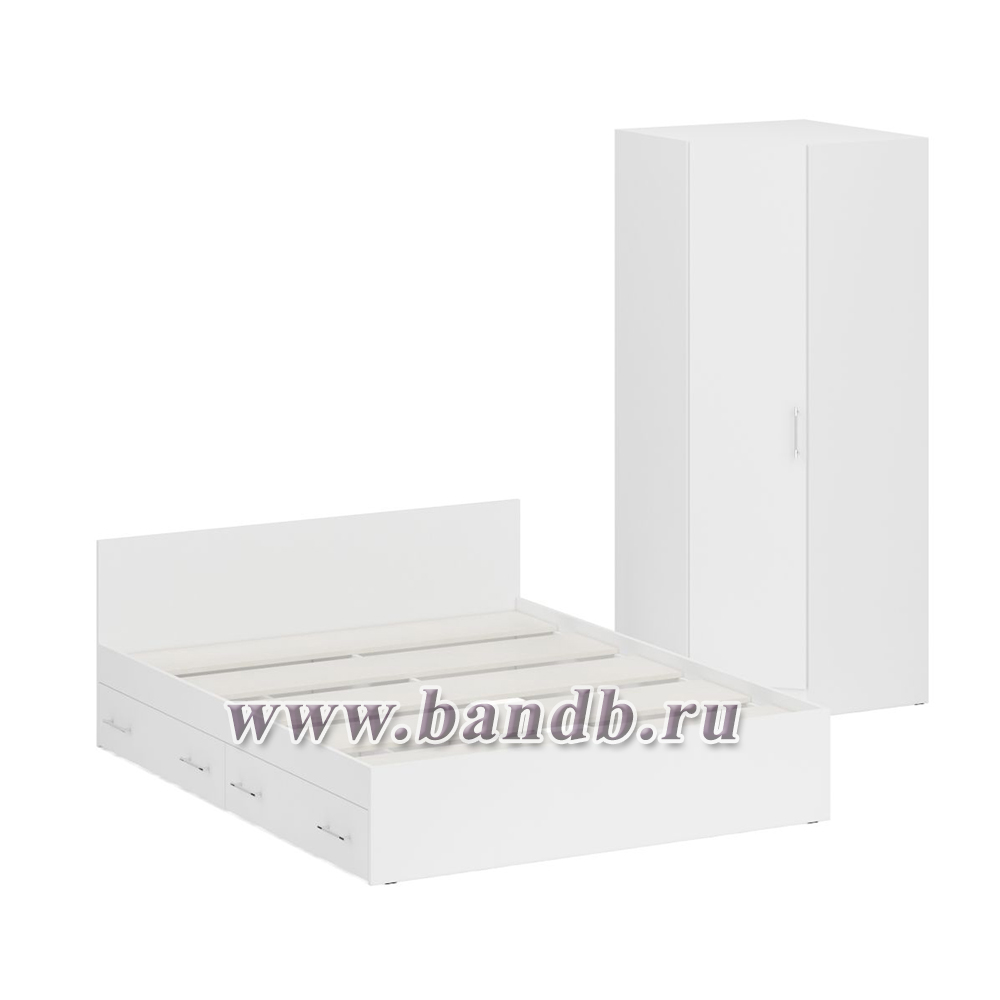 Двуспальная Кровать белая с ящиками 1600 с угловым шкафом Стандарт цвет белый Картинка № 3