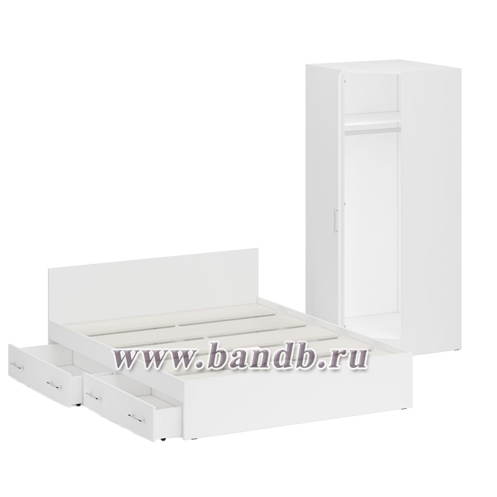 Двуспальная Кровать белая с ящиками 1600 с угловым шкафом Стандарт цвет белый Картинка № 4