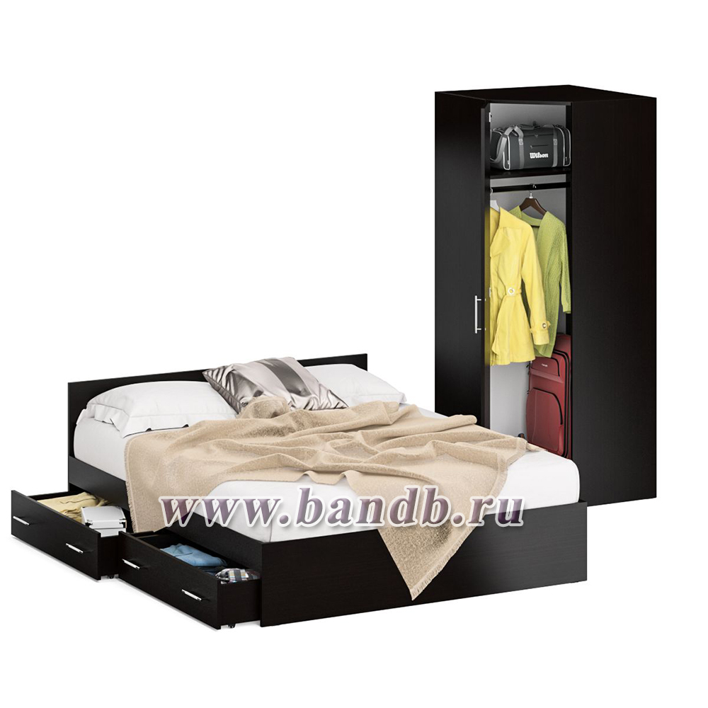 Двуспальная кровать с ящиками 1600 с угловым шкафом Стандарт цвет венге Картинка № 2