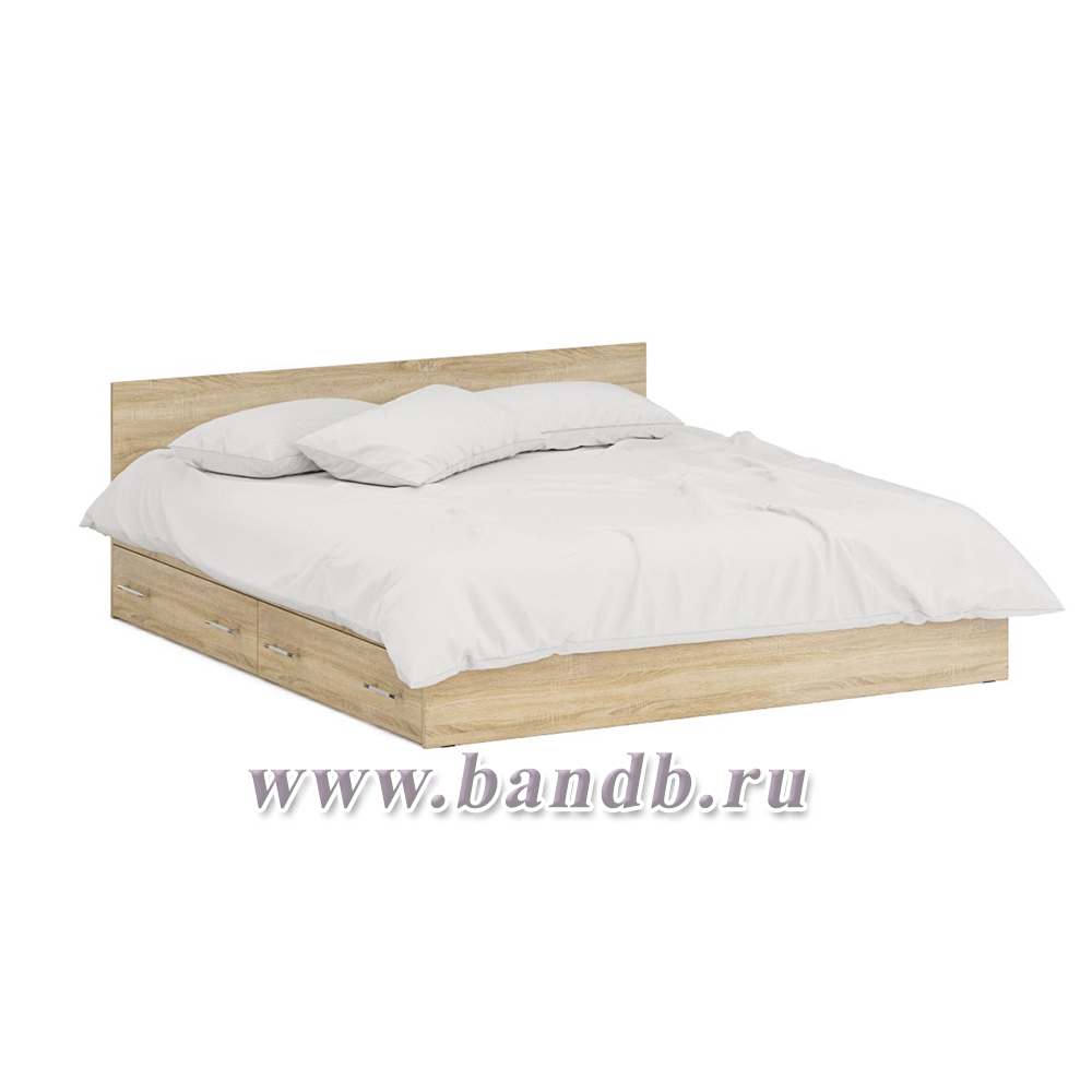 Двуспальная кровать с ящиками 1800 с пеналом Стандарт цвет дуб сонома Картинка № 7