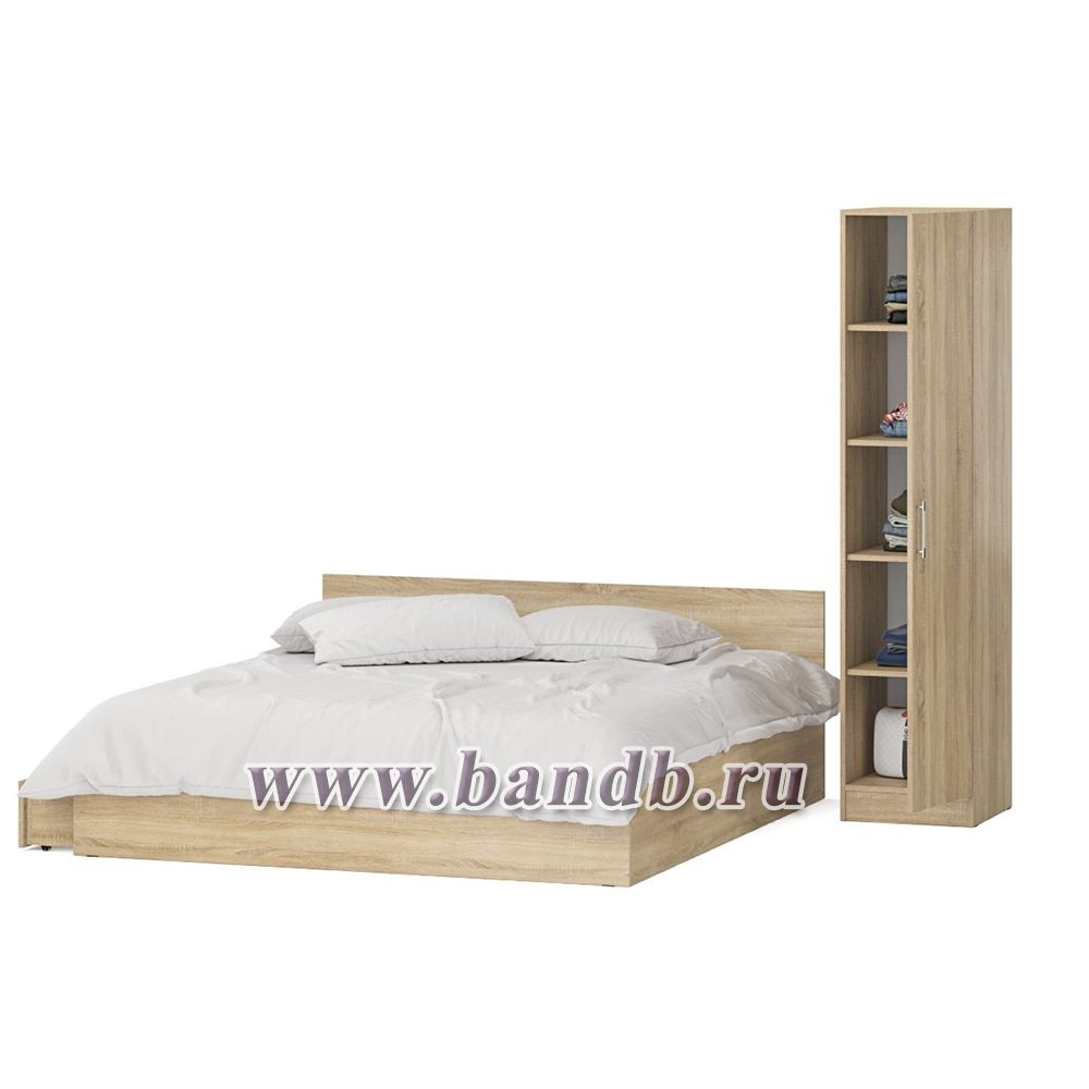 Двуспальная кровать с ящиками 1800 с пеналом Стандарт цвет дуб сонома Картинка № 6