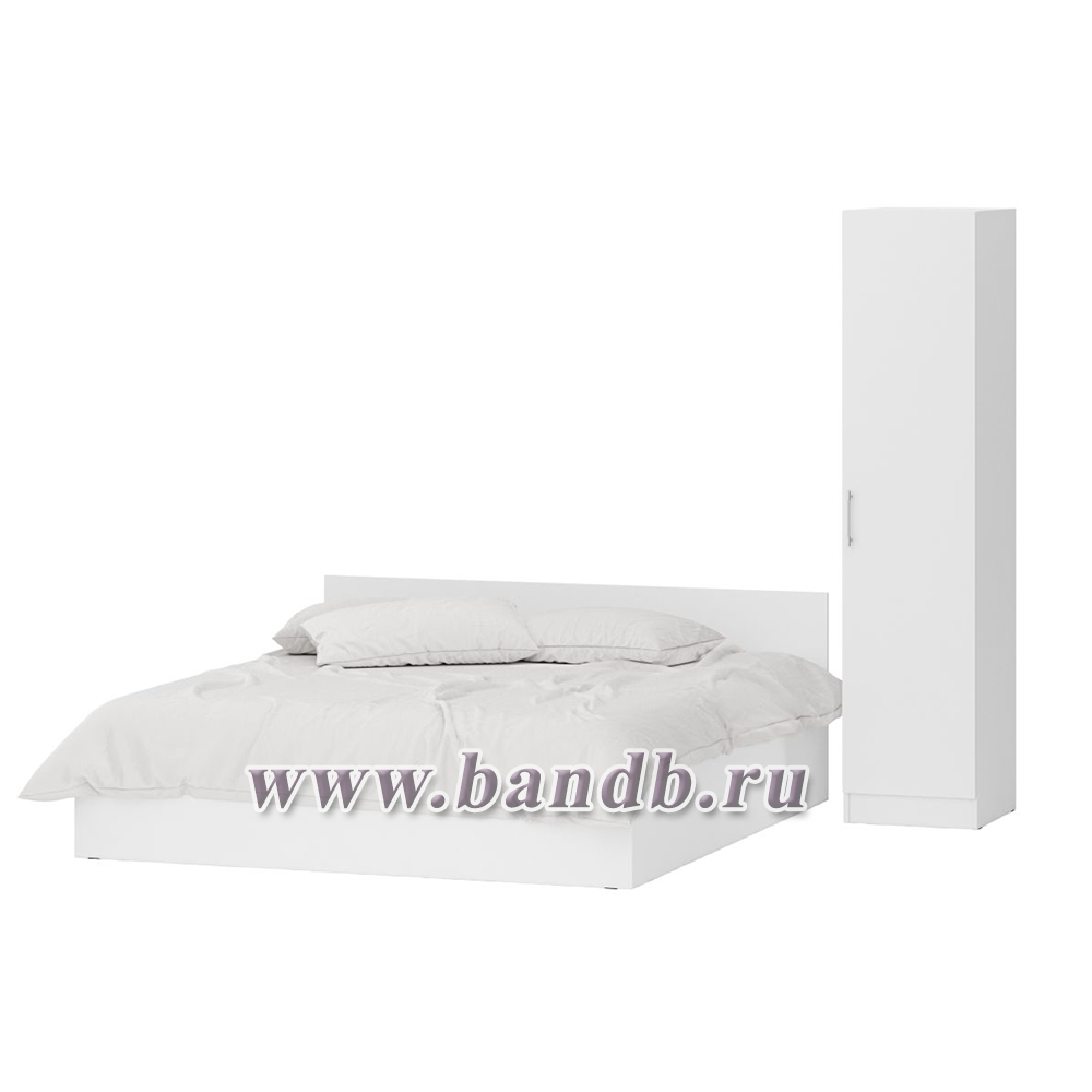 Двуспальная Кровать белая с ящиками 1800 с пеналом Стандарт цвет белый Картинка № 3