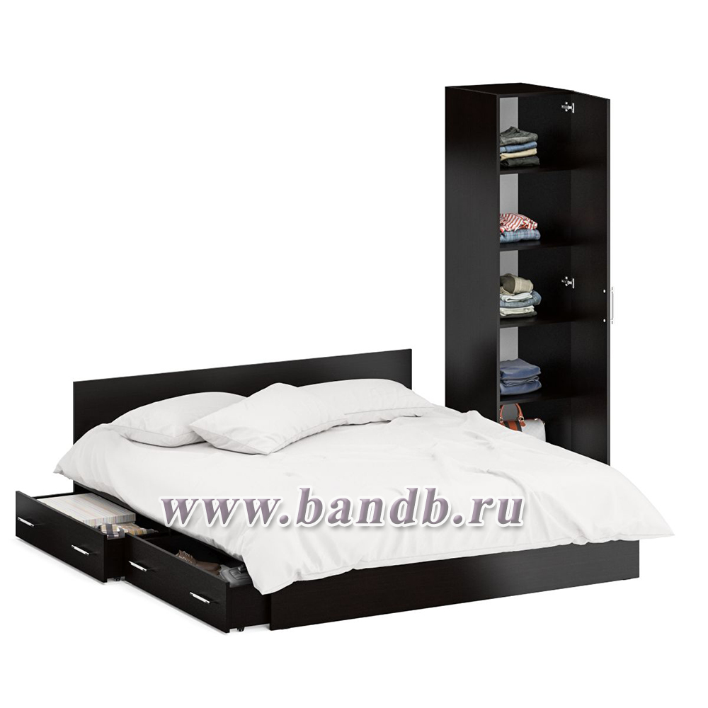 Двуспальная кровать с ящиками 1800 с пеналом Стандарт цвет венге Картинка № 2