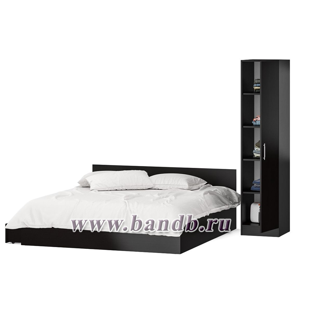 Двуспальная кровать с ящиками 1800 с пеналом Стандарт цвет венге Картинка № 4