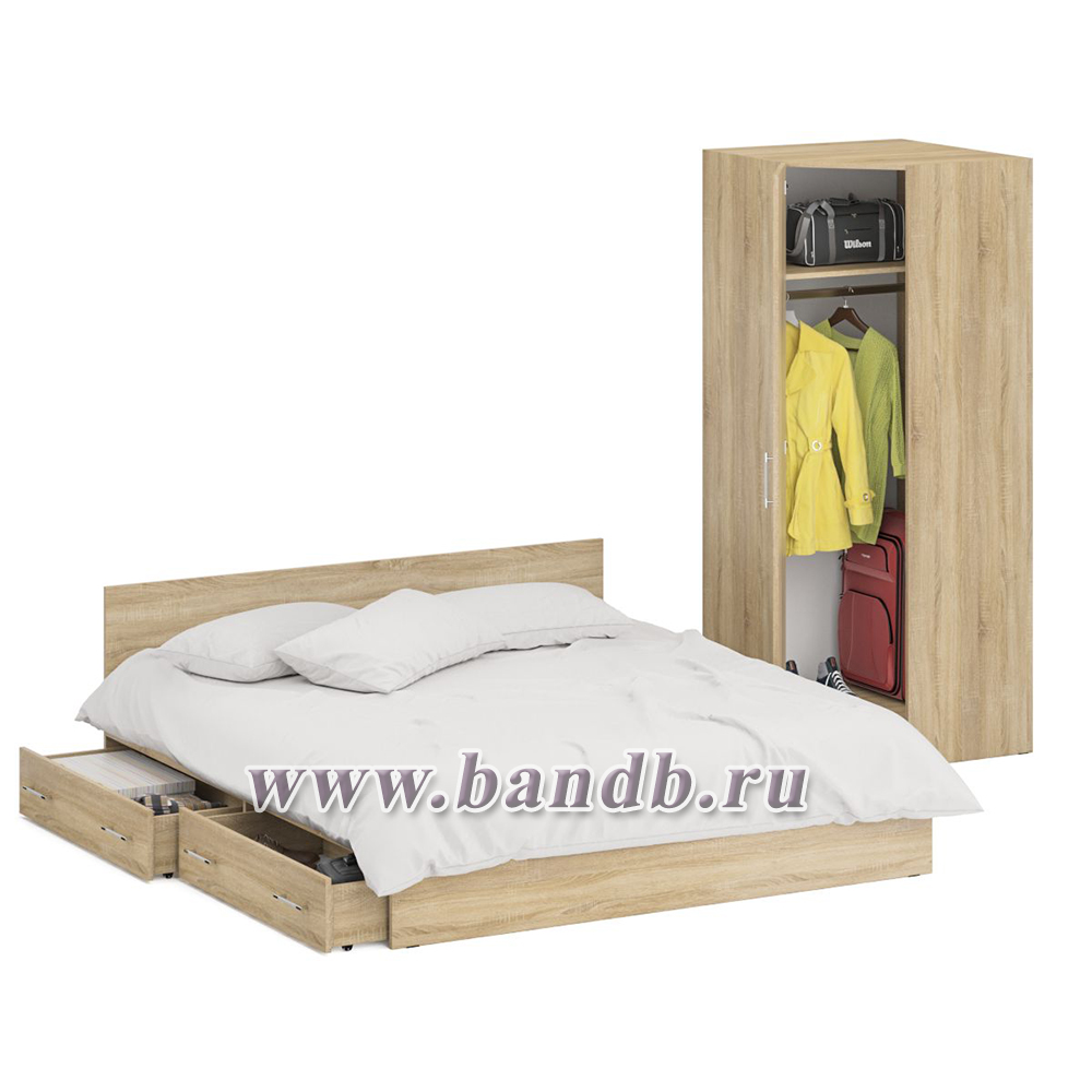 Двуспальная кровать с ящиками 1800 с угловым шкафом Стандарт цвет дуб сонома Картинка № 2