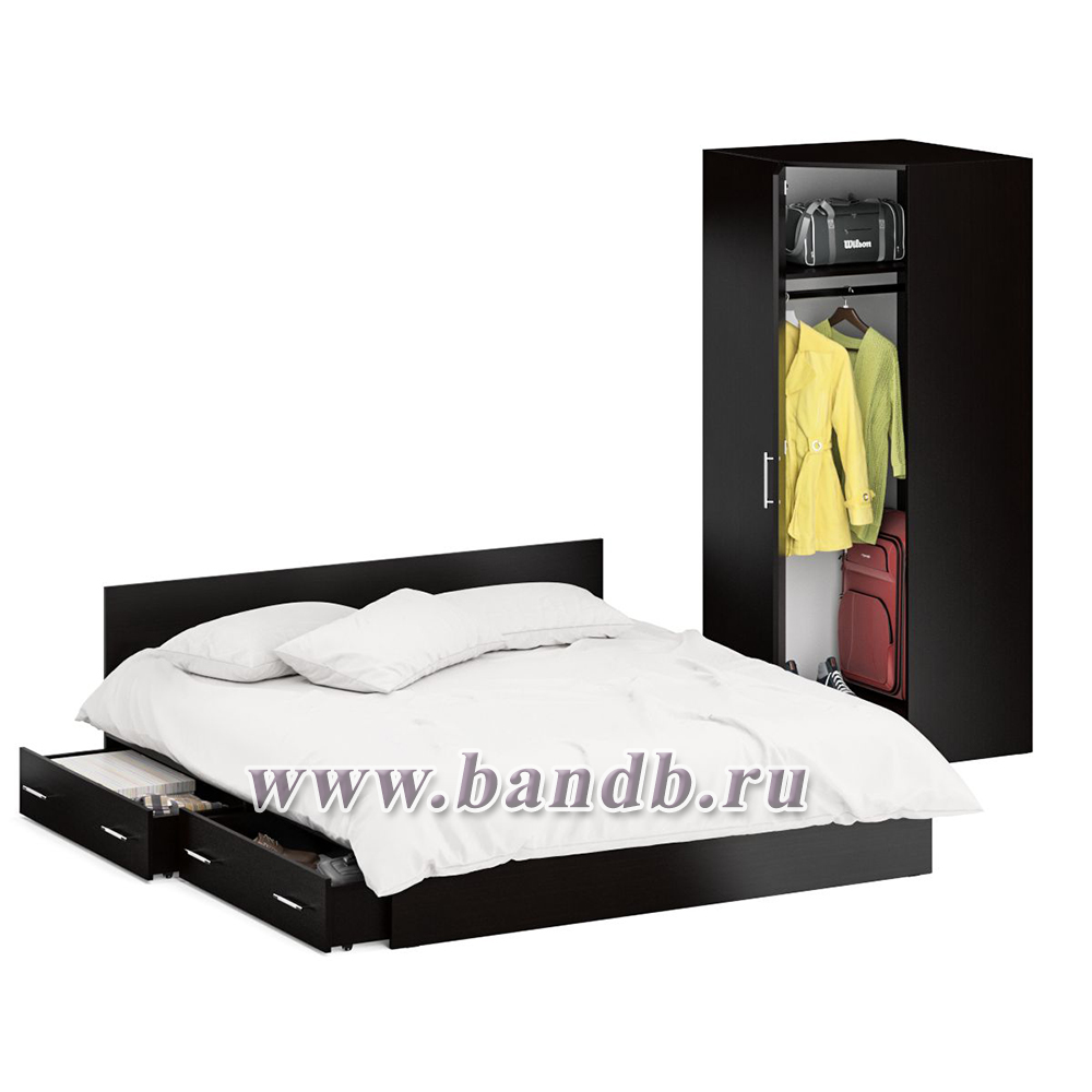 Двуспальная кровать с ящиками 1800 с угловым шкафом Стандарт цвет венге Картинка № 2