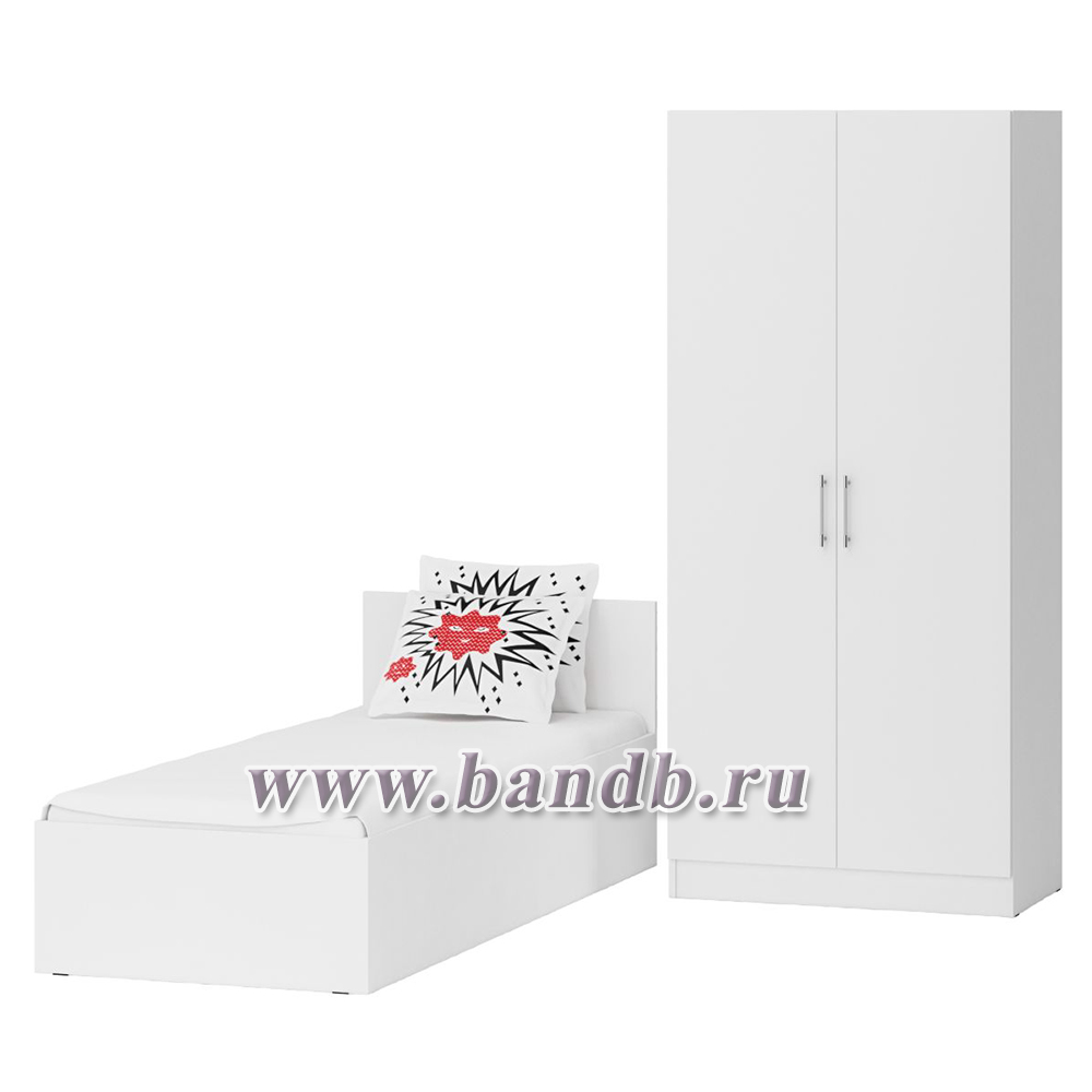 Кровать белая односпальная 800 со шкафом для одежды 2-х створчатым Стандарт цвет белый Картинка № 3