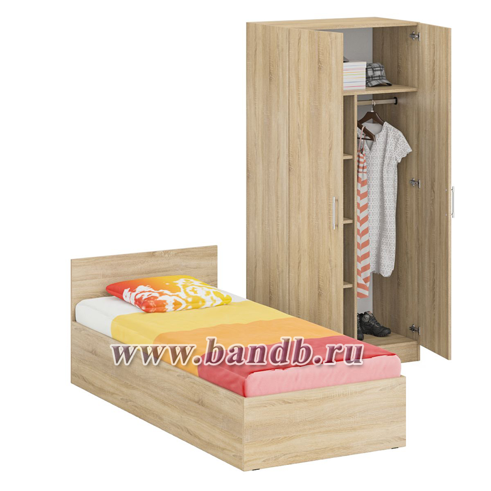 Кровать односпальная 900 со шкафом для одежды 2-х створчатым Стандарт цвет дуб сонома Картинка № 2