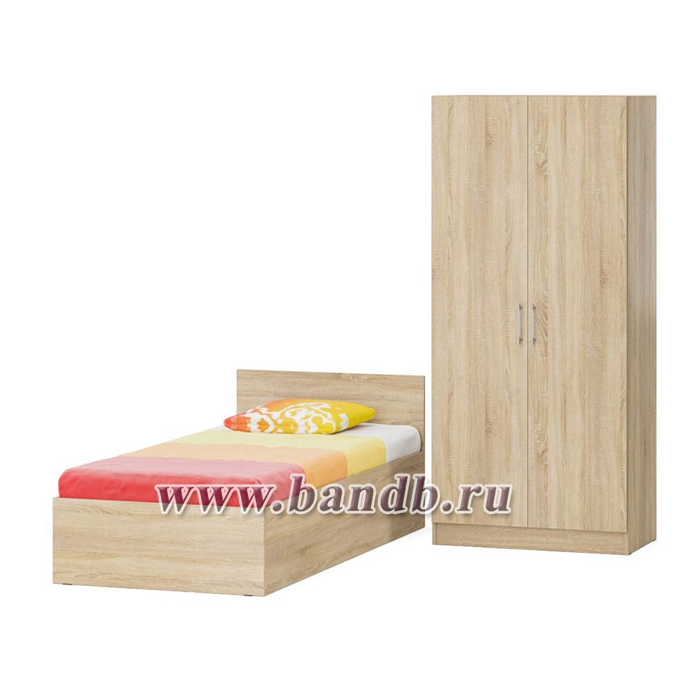 Кровать односпальная 900 со шкафом для одежды 2-х створчатым Стандарт цвет дуб сонома Картинка № 5