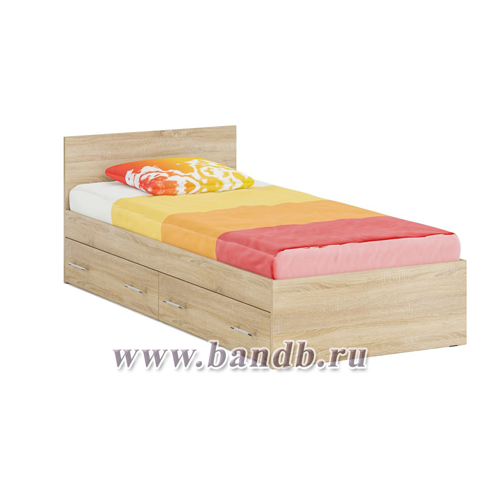 Односпальная кровать с ящиками 900 со шкафом для одежды 2-х створчатым Стандарт цвет дуб сонома Картинка № 7