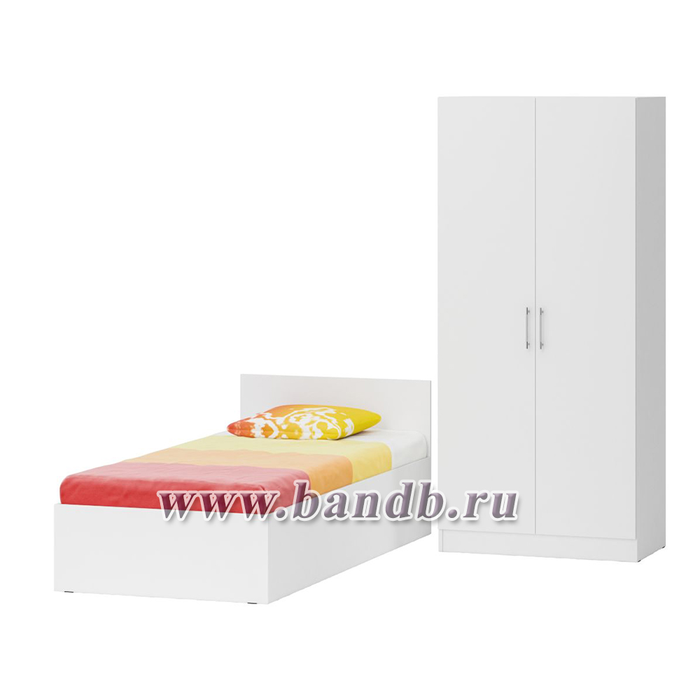 Односпальная Кровать белая с ящиками 900 со шкафом для одежды 2-х створчатым Стандарт цвет белый Картинка № 3