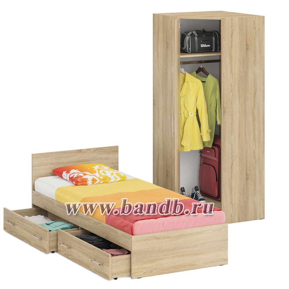 Односпальная кровать с ящиками 900 с угловым шкафом Стандарт цвет дуб сонома Картинка № 2