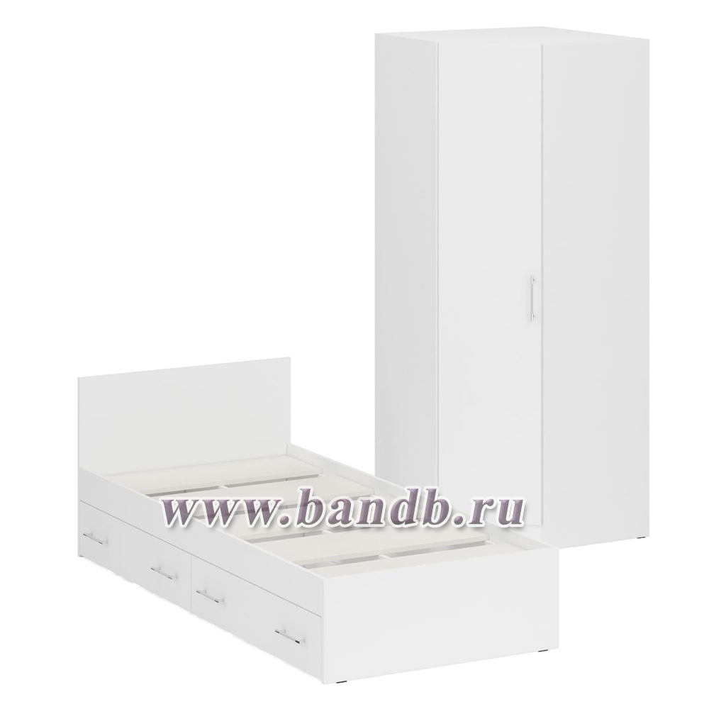 Односпальная Кровать белая с ящиками 900 с угловым шкафом Стандарт цвет белый Картинка № 3