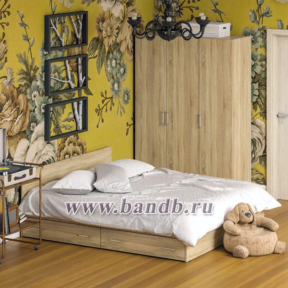 Спальный гарнитур № 1 Стандарт с кроватью 1800 с ящиками цвет дуб сонома Картинка № 5