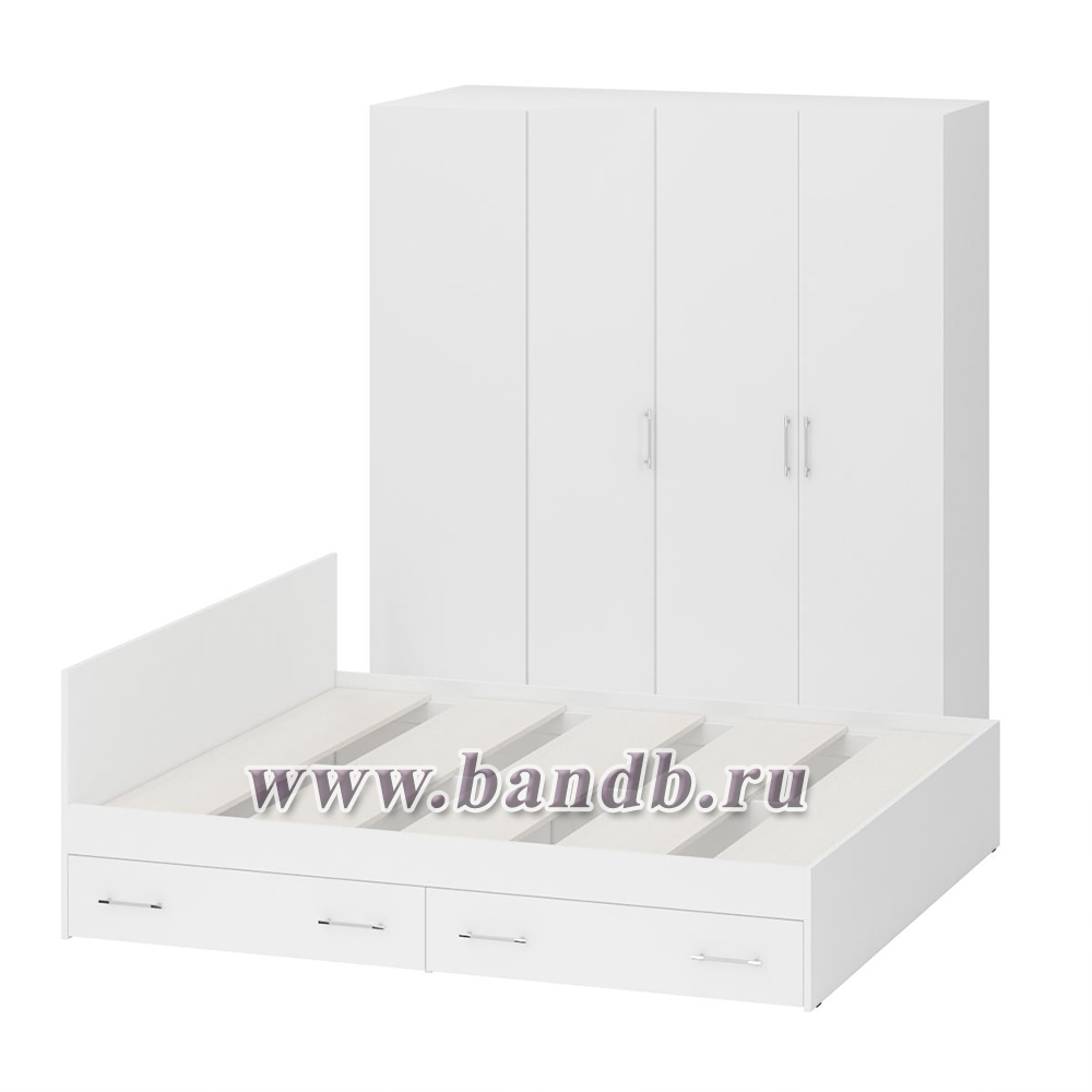 Гарнитур Спальный белый № 2 Стандарт с кроватью 1800 с ящиками цвет белый Картинка № 3