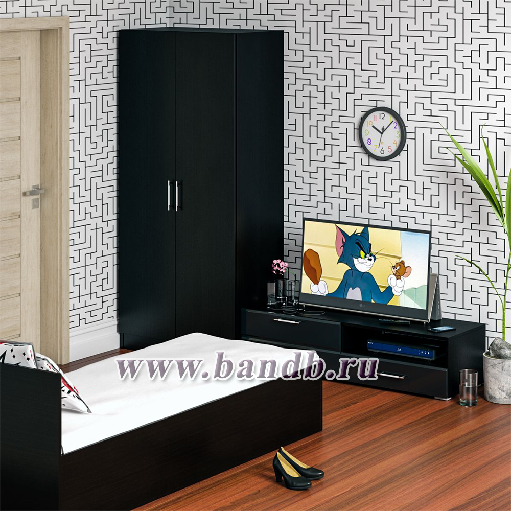 Спальня Стандарт № 3 с кроватью 800 цвет венге/фасады ТВ тумбы МДФ чёрный глянец Картинка № 5