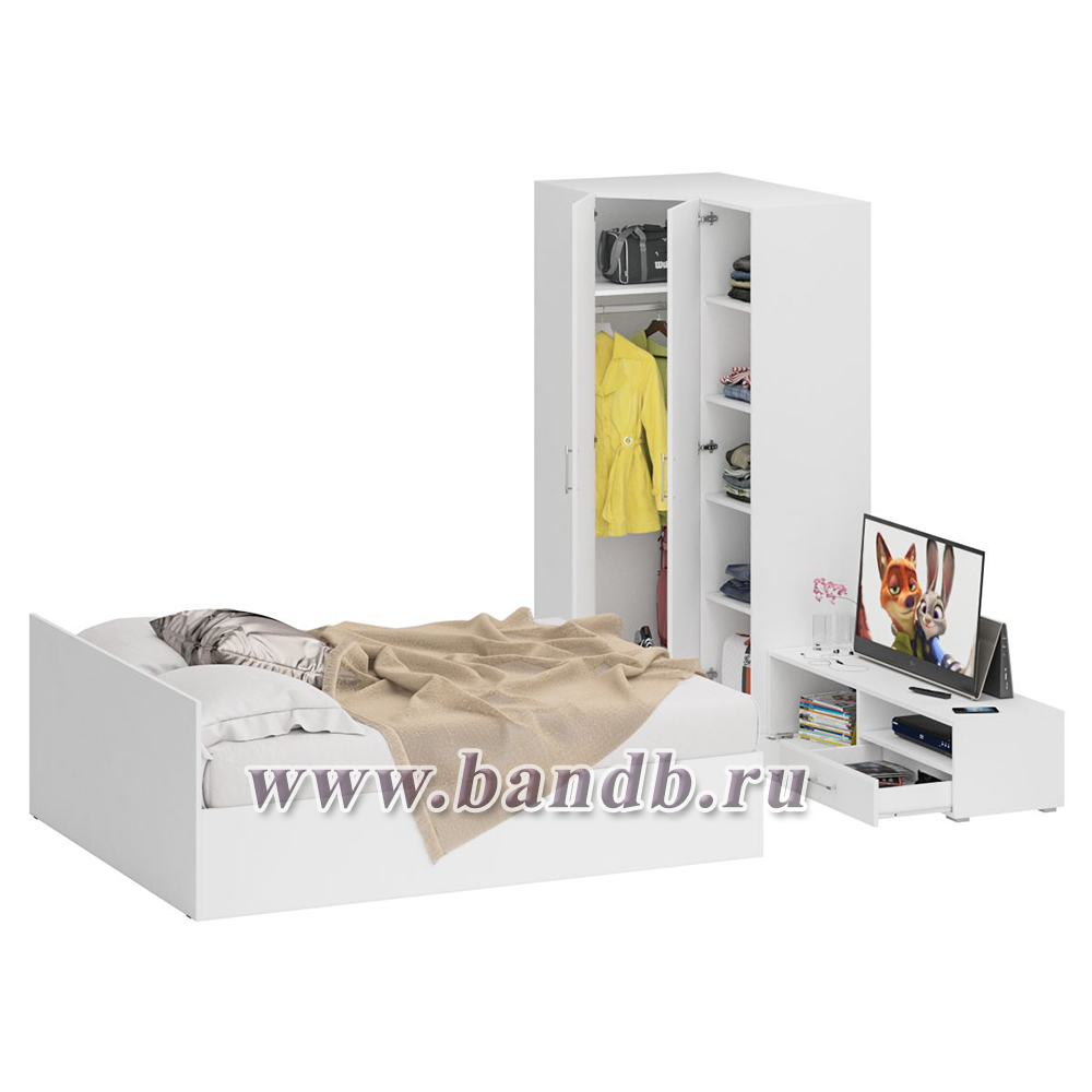 Мебель для спальни белая Стандарт № 4 с кроватью 1600 цвет белый/фасады ТВ тумбы МДФ белый глянец Картинка № 2