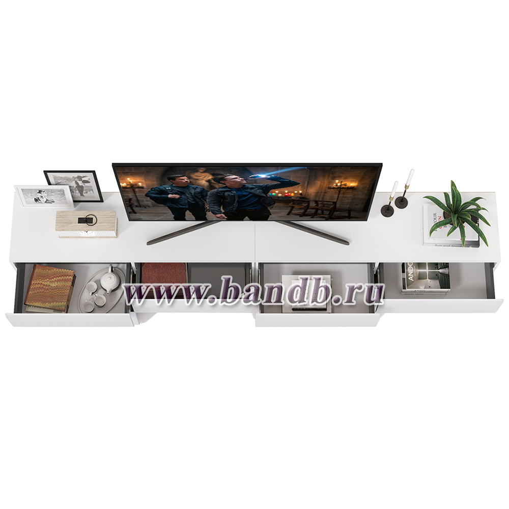 Две тумбы под ТВ Сидней цвет белый/чёрный/фасады МДФ белый глянец Картинка № 5