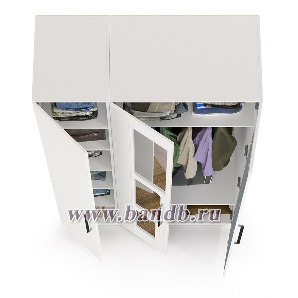 Шкаф для одежды 3-х створчатый с зеркалами Валенсия цвет белый шагрень Картинка № 6