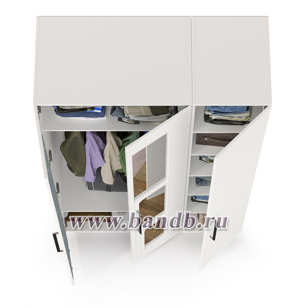 Шкаф для одежды 3-х створчатый с зеркалами Валенсия цвет белый шагрень Картинка № 8