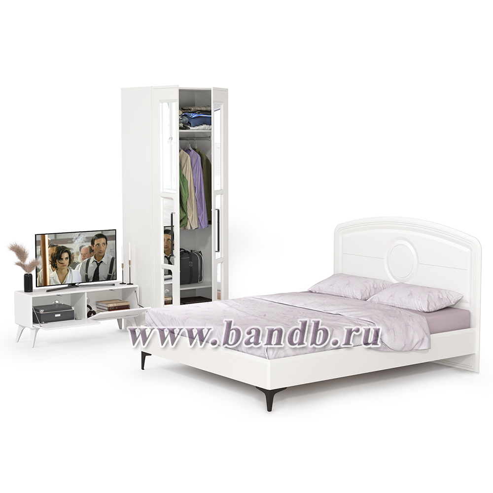 Мебель для спальни Валенсия: шкаф, кровать и ТВ-тумба цвет белый шагрень Картинка № 2
