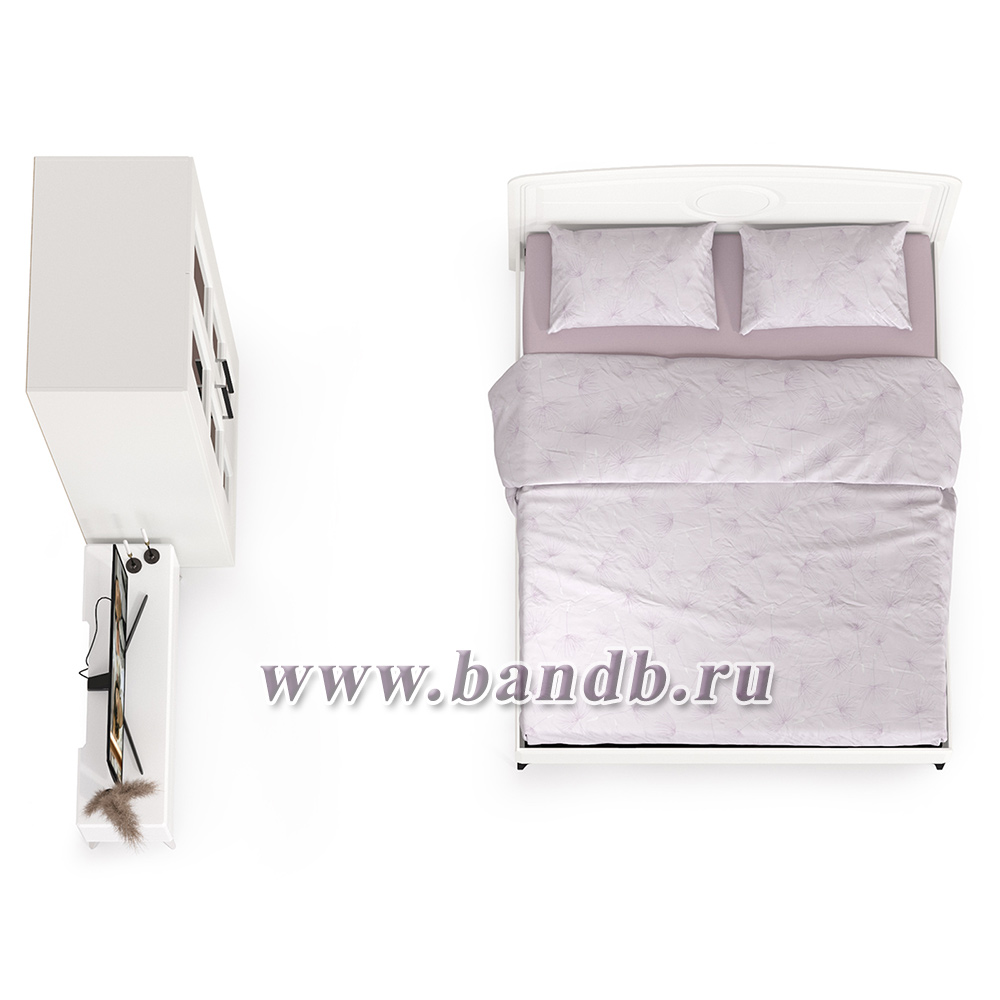 Мебель для спальни Валенсия: шкаф, кровать и ТВ-тумба цвет белый шагрень Картинка № 3