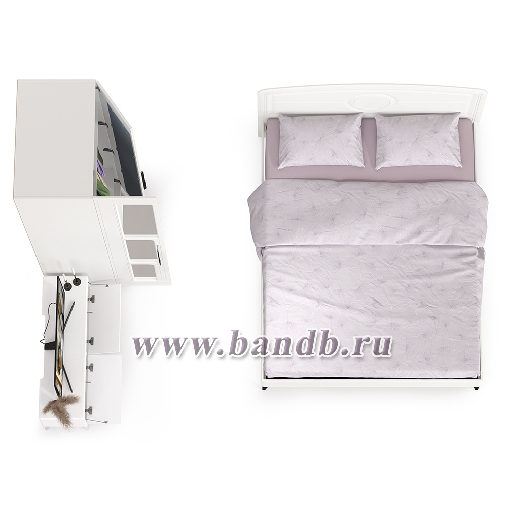 Мебель для спальни Валенсия: шкаф, кровать и ТВ-тумба цвет белый шагрень Картинка № 4