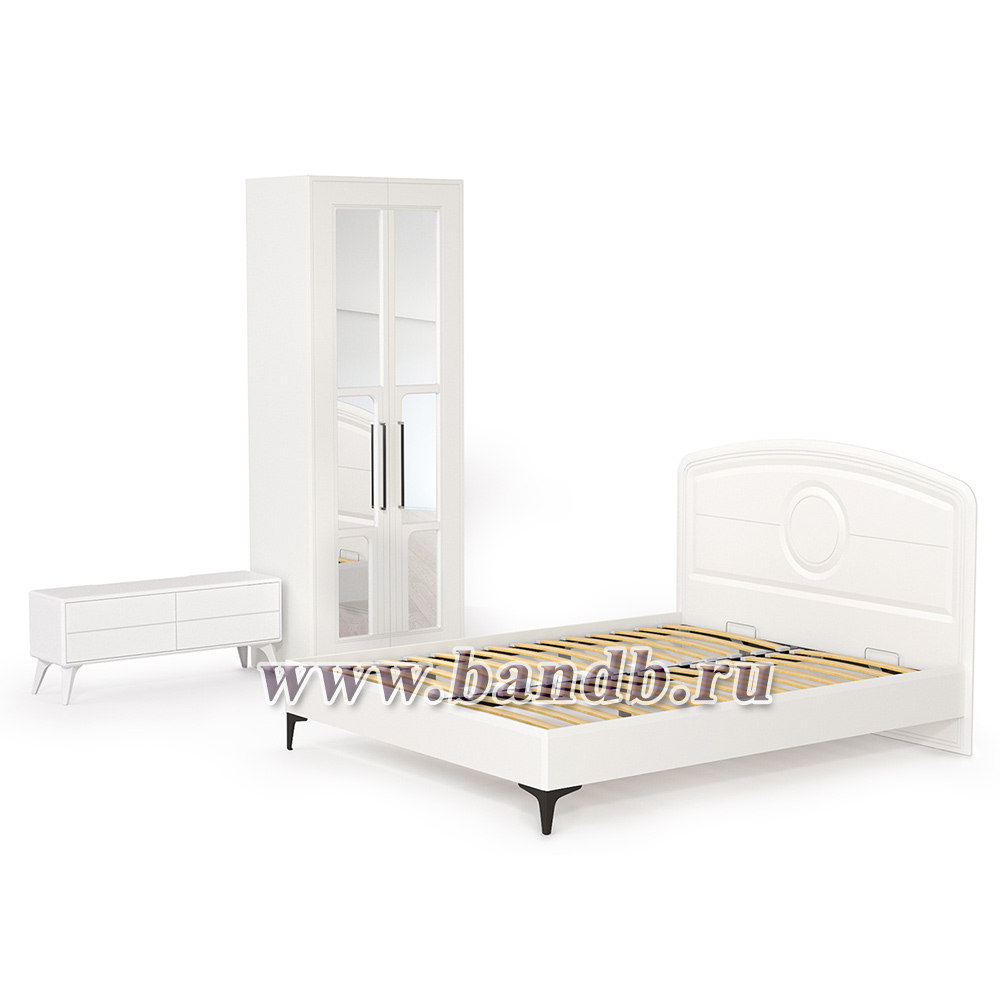 Мебель для спальни Валенсия: шкаф, кровать и ТВ-тумба цвет белый шагрень Картинка № 5