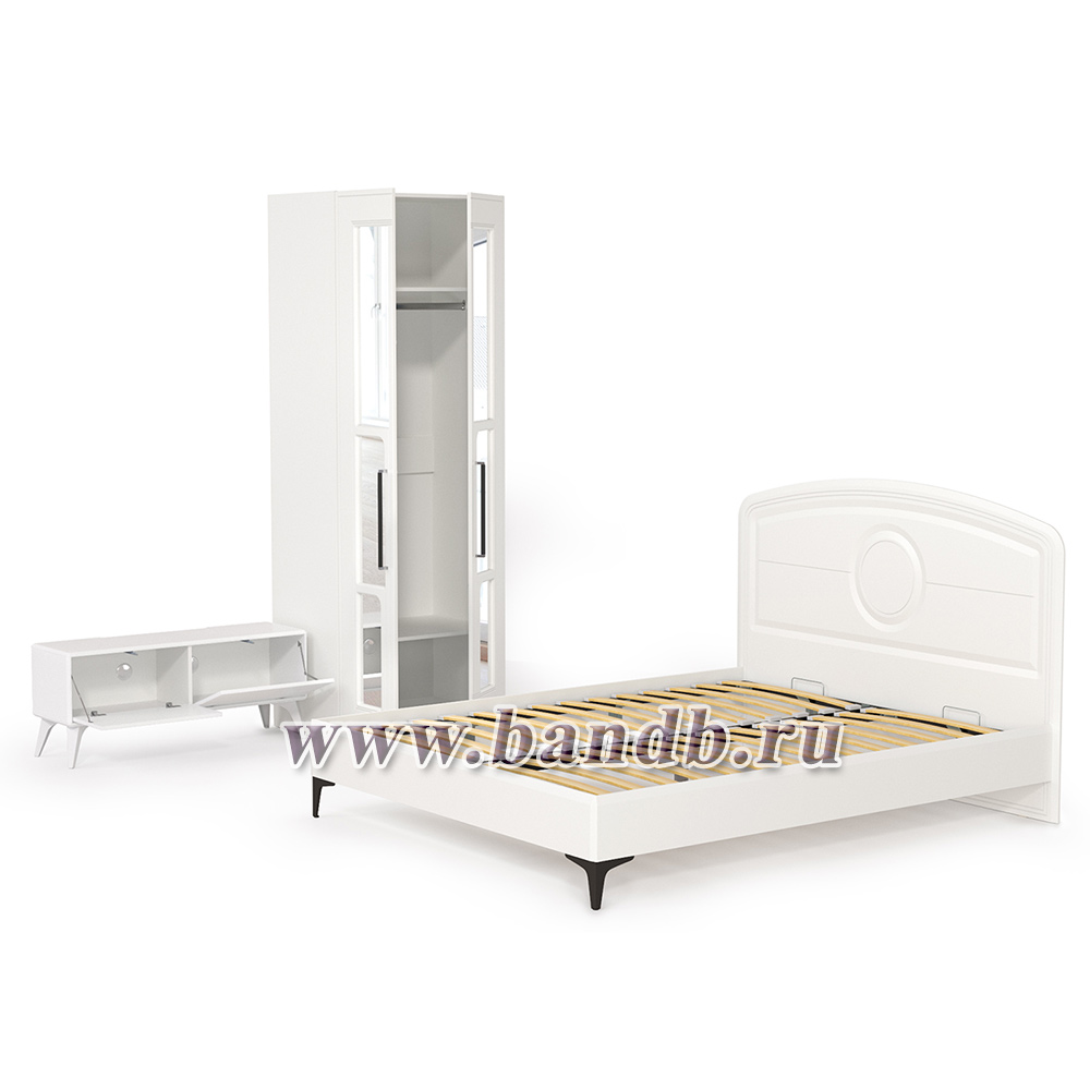 Мебель для спальни Валенсия: шкаф, кровать и ТВ-тумба цвет белый шагрень Картинка № 6