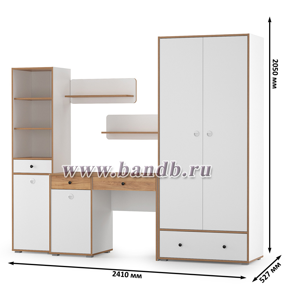 Мебельная стенка в молодёжную комнату Вуди № 23 цвет белый премиум/дуб крафт золотой Картинка № 5