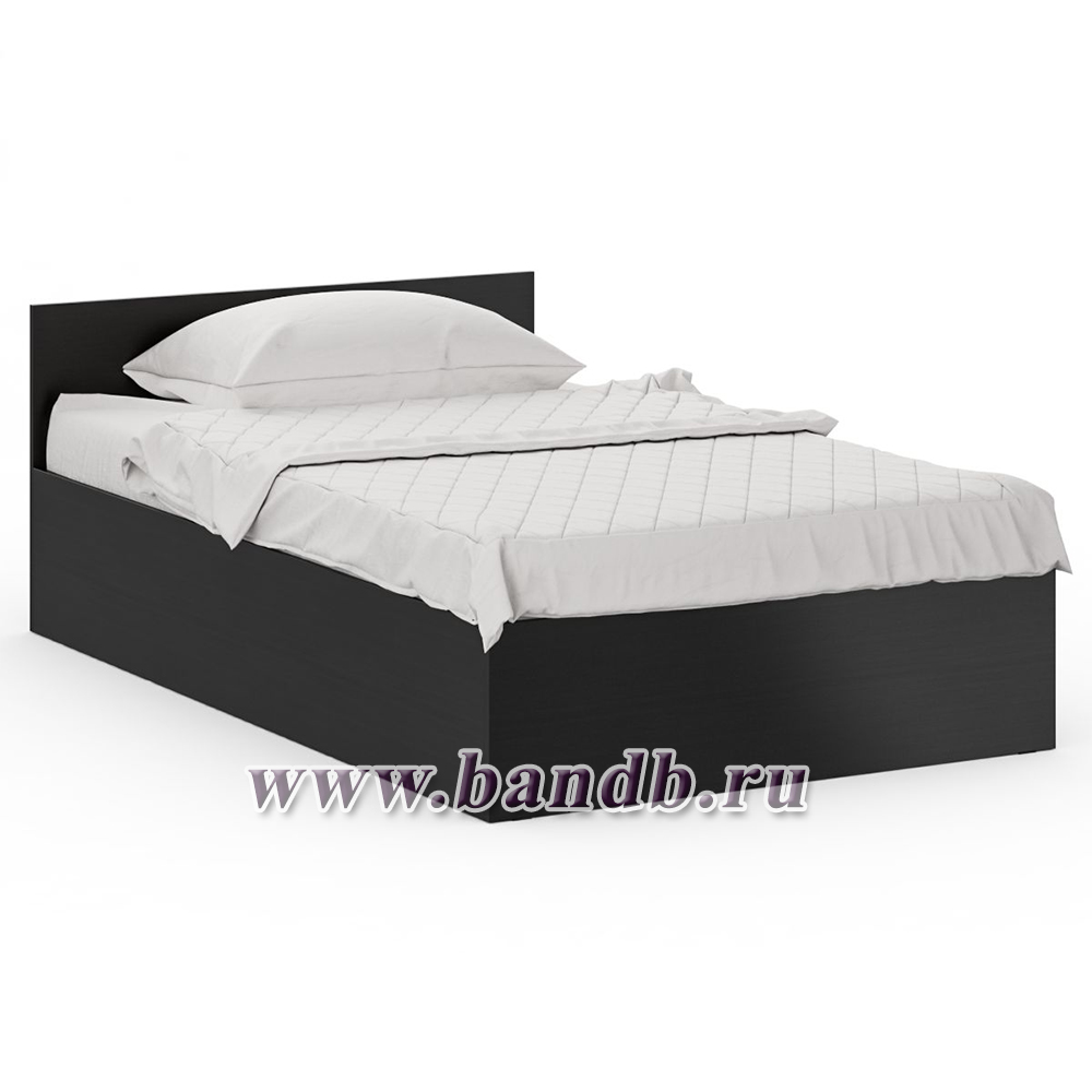 Мебель для спальни Стандарт № 4 с кроватью 1200 цвет венге/фасады ТВ тумбы МДФ чёрный глянец Картинка № 6