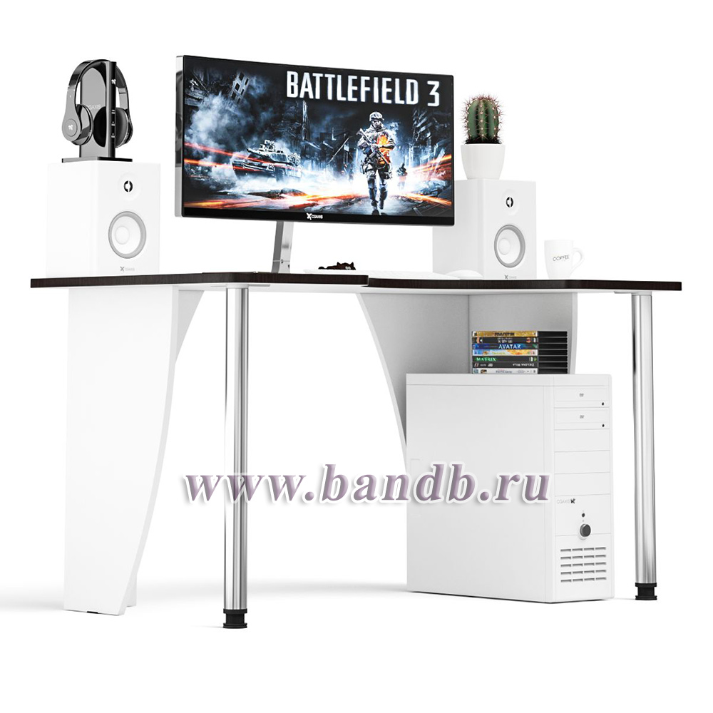 Игровой компьютерный стол С-МД-СК2-1360-750 цвет белый/кромка венге Картинка № 2 Игровой компьютерный стол С-МД-СК2-1360-750 цвет белый/кромка венге Картинка № 2