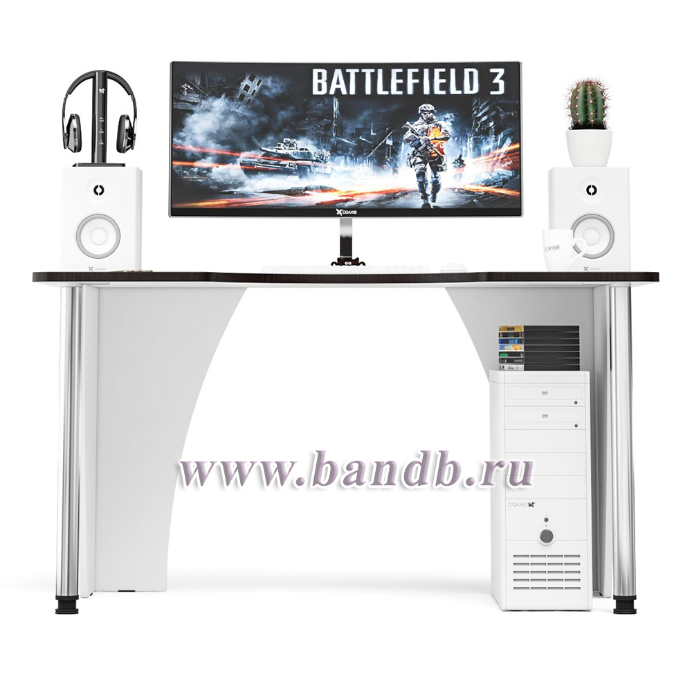 Игровой компьютерный стол С-МД-СК2-1360-750 цвет белый/кромка венге Картинка № 3 Игровой компьютерный стол С-МД-СК2-1360-750 цвет белый/кромка венге Картинка № 3