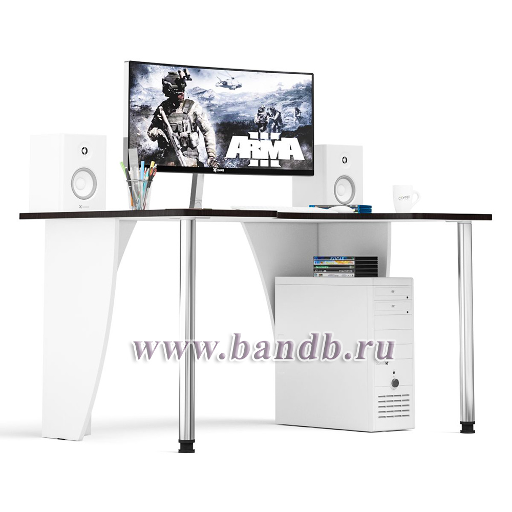 Игровой компьютерный стол С-МД-СК2-1360-900 цвет белый/кромка венге Картинка № 2