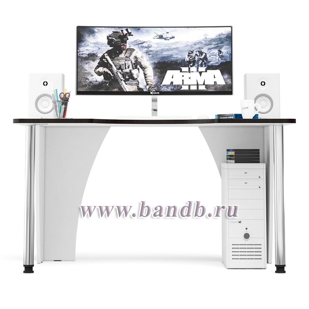 Игровой компьютерный стол С-МД-СК2-1360-900 цвет белый/кромка венге Картинка № 3