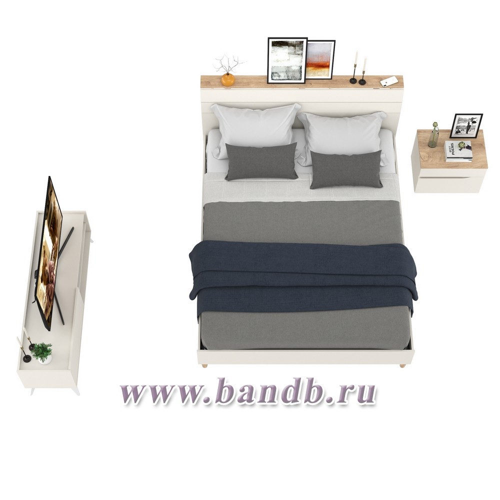 Набор мебели для спальни с кроватью Муссон 11.41 с ортопедическим основанием цвет белый/дуб эндгрейн элегантный Картинка № 4