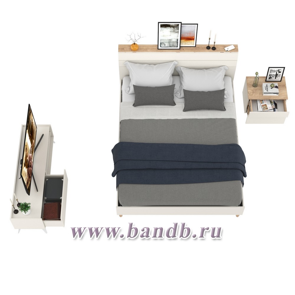 Набор мебели для спальни с кроватью Муссон 11.41 с ортопедическим основанием цвет белый/дуб эндгрейн элегантный Картинка № 5