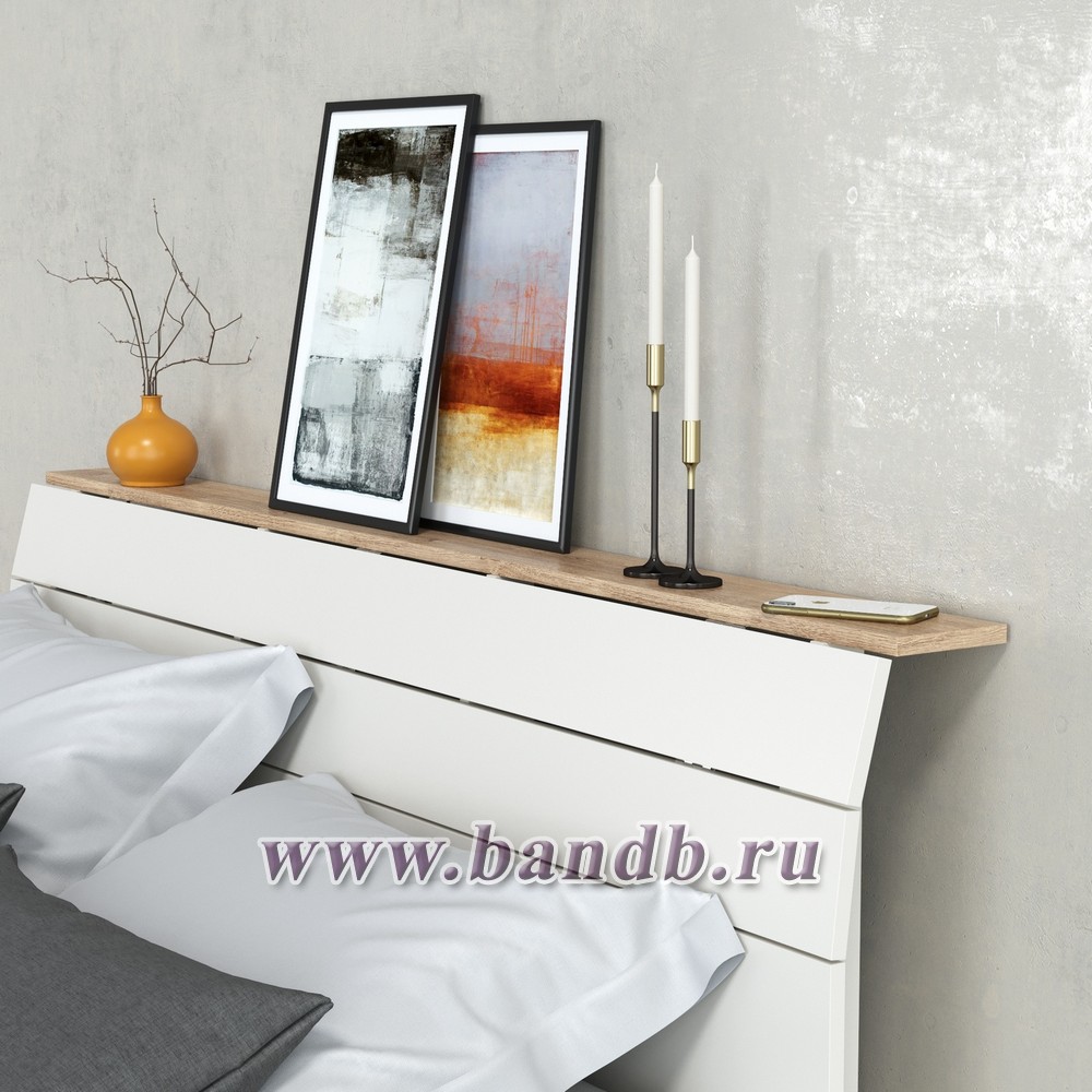Набор мебели для спальни с кроватью Муссон 11.41 с ортопедическим основанием цвет белый/дуб эндгрейн элегантный Картинка № 12