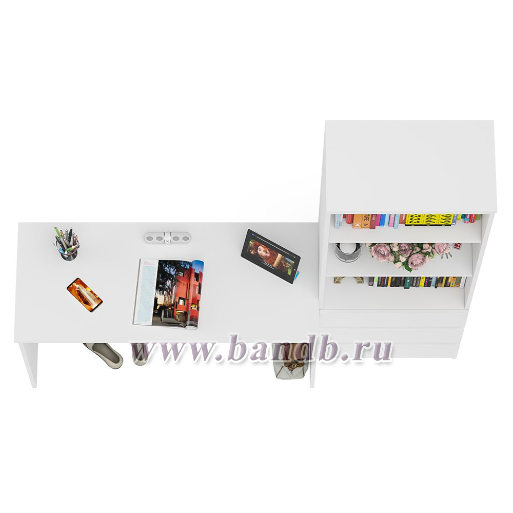 Письменный стол 1200 со стеллажом с ящикаи МСТ600 Мори цвет белый Картинка № 3