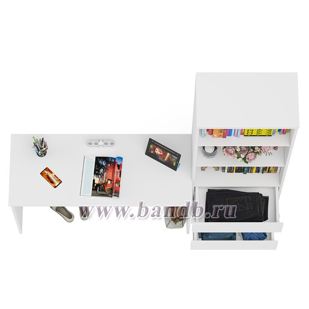 Письменный стол 1200 со стеллажом с ящикаи МСТ600 Мори цвет белый Картинка № 4