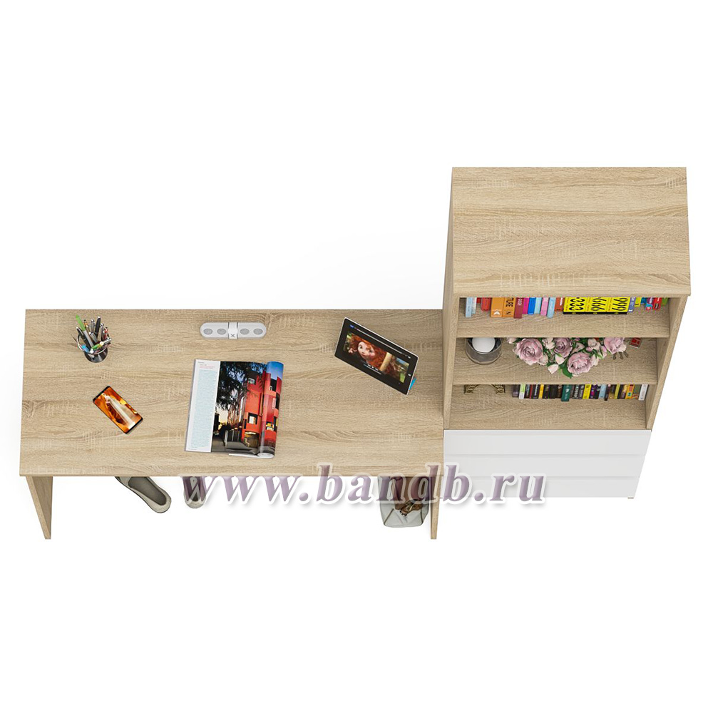 Письменный стол 1200 со стеллажом с ящикаи МСТ600 Мори цвет дуб сонома/белый Картинка № 3