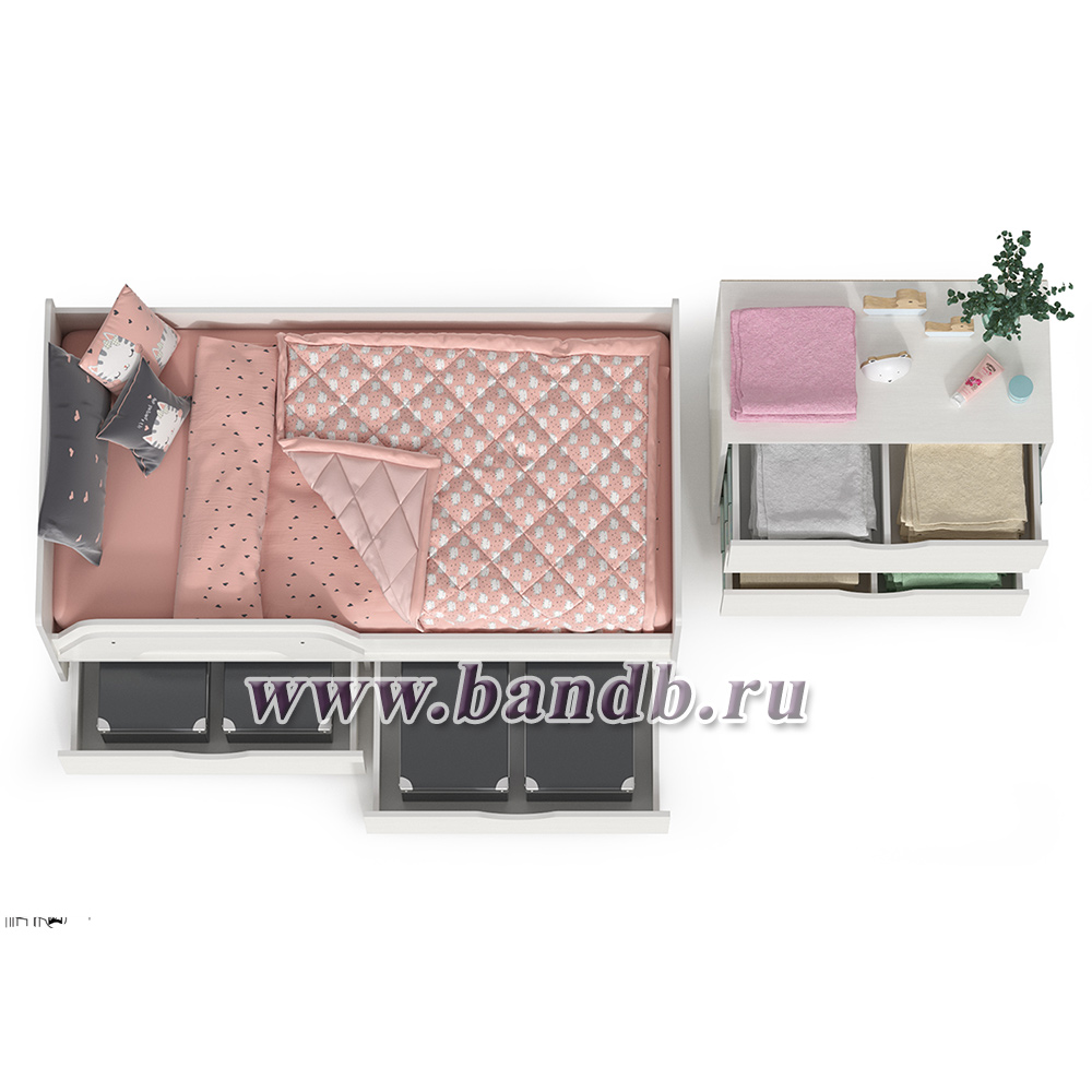 Кровать с ящиками с комодом Уна цвет белый Картинка № 4