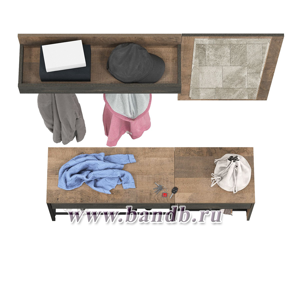 Две обувницы с вешалкой для одежды и зеркалом Трувор цвет дуб гранж песочный/интра Картинка № 3