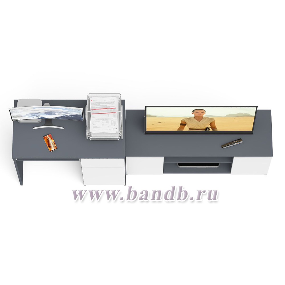 Компьютерный стол МС-1 правый с тумбой МТВ-1200 Мори цвет графит/белый Картинка № 5